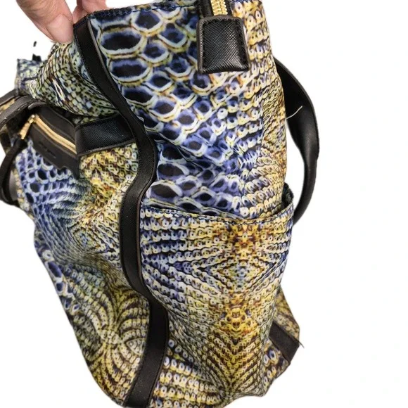 Aimee Kestenberg Snakeskin Print Nylon Tote Shoulder Bag Multipocket Zip Closure - Picture 11 of 13